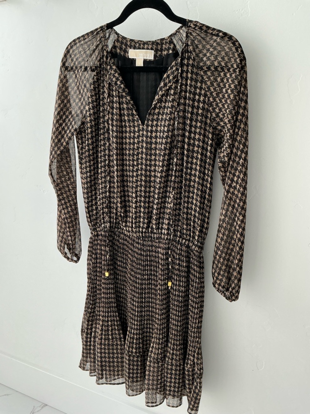 MICHAEL Michael Kors Brown Houndstooth Long-Sleeve Dress